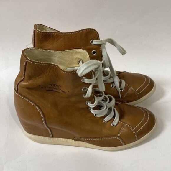 Primabase Italy leather booties women size 38 lace up wedges casual vintage Y2K - Picture 1 of 12